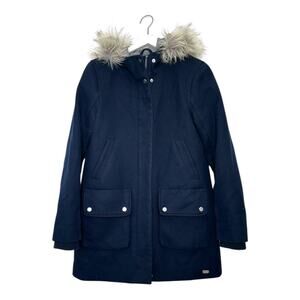 Abercrombie & Fitch Heritage Wool Parka with Faux Fur Hood Navy Size Med